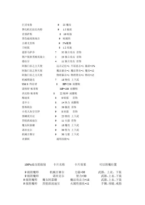 第二季附魔师全卡片集合