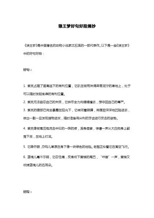 狼王梦好句好段摘抄