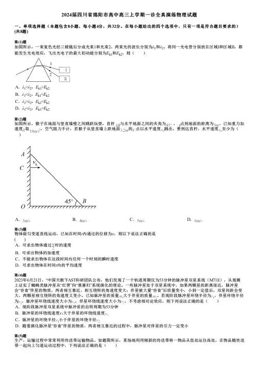 2024届四川省绵阳市高中高三上学期一诊全真演练物理试题