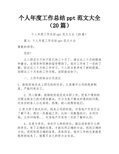 个人年度工作总结ppt范文大全(20篇)