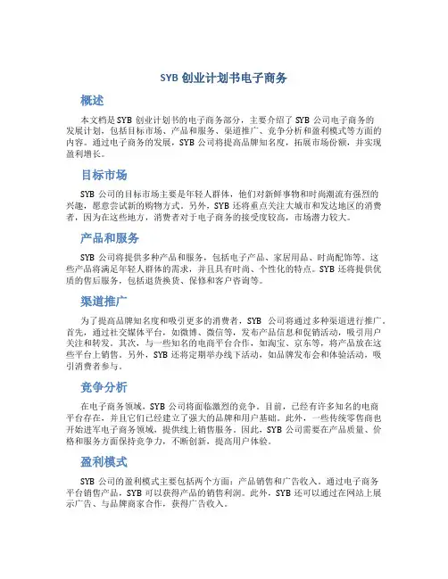 SYB创业计划书电子商务