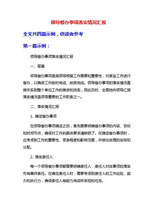 领导督办事项落实情况汇报