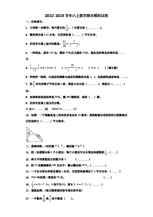 2023届湖北省荆州市六年级数学第一学期期末考试试题含解析