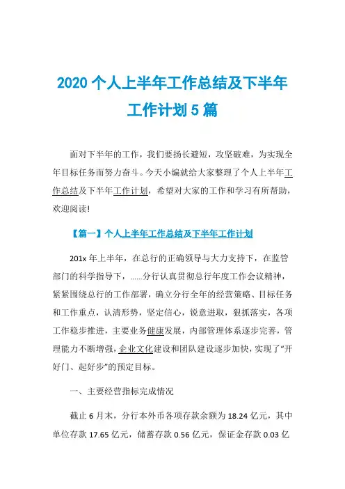 2020个人上半年工作总结及下半年工作计划5篇