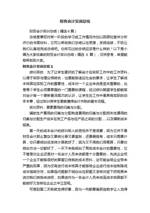 财务会计实训总结（精选6篇）