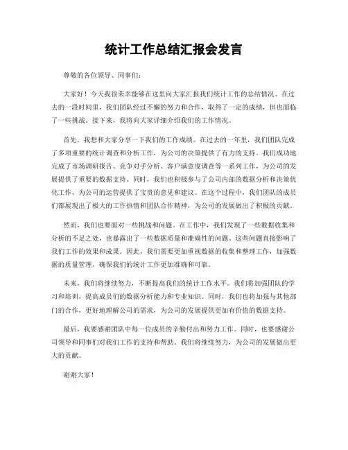 统计工作总结汇报会发言