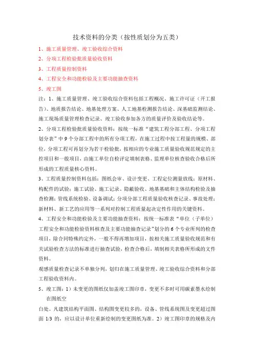 技术资料的分类及施工资料模板报表