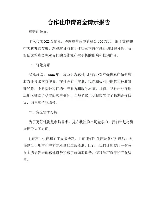 合作社申请资金请示报告