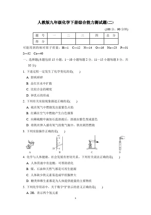 人教版九年级化学下册期末综合能力测试题附答案 (2)