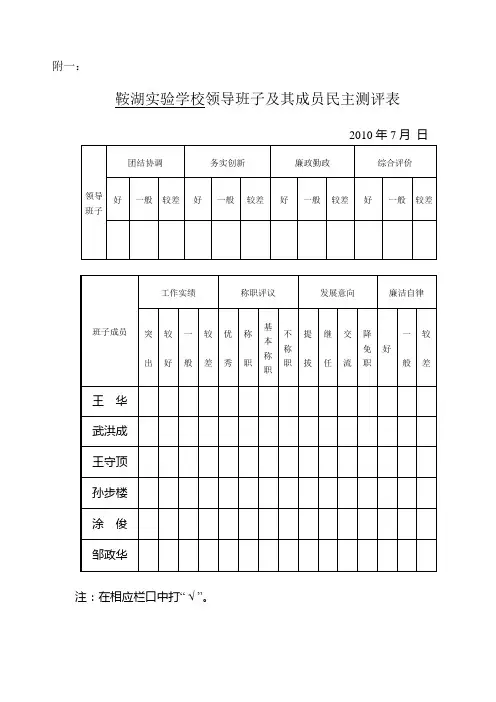 领导班子及其成员民主测评表