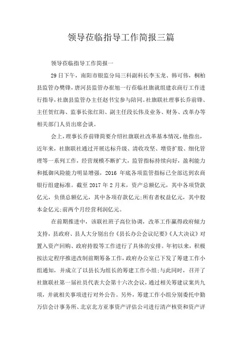 领导莅临指导工作简报三篇