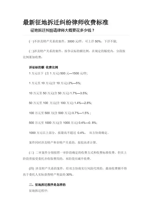 最新征地拆迁纠纷律师收费标准