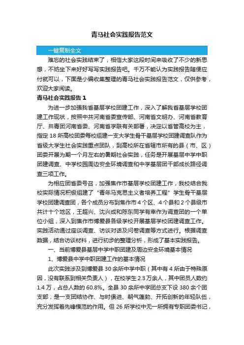 青马社会实践报告范文