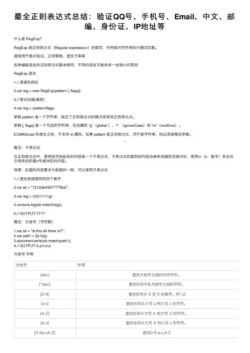 最全正则表达式总结：验证QQ号、手机号、Email、中文、邮编、身份证、IP地址等