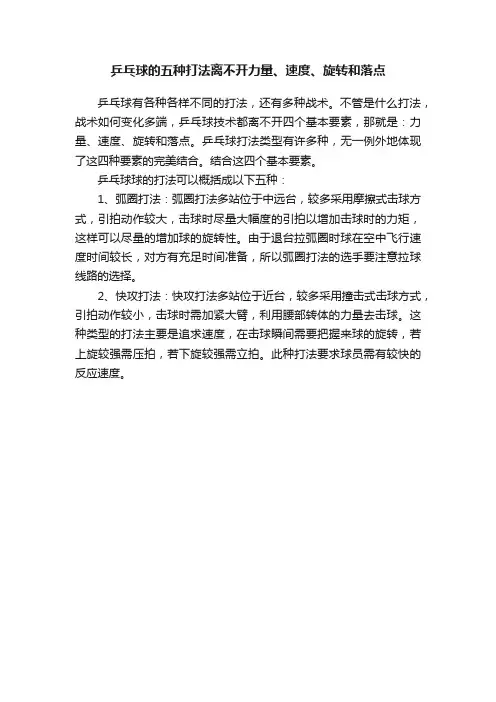 乒乓球的五种打法离不开力量、速度、旋转和落点
