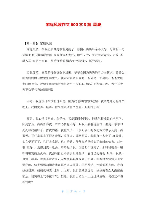 家庭风波作文600字3篇 风波