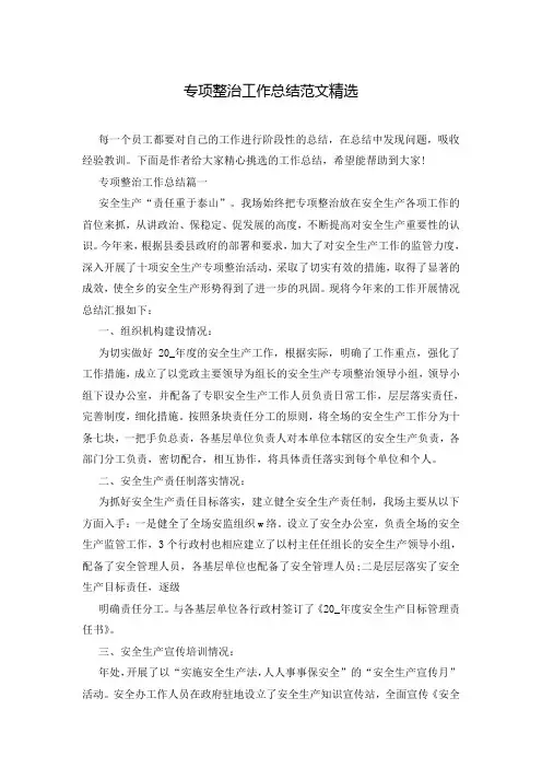 专项整治工作总结范文精选