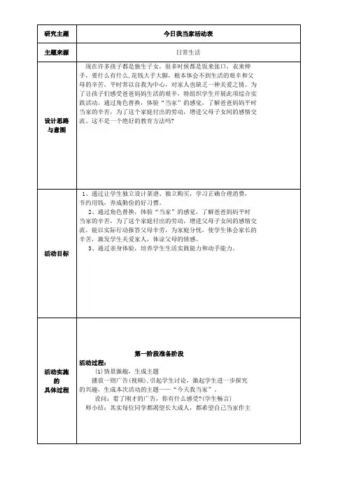 今日我当家实践记录表