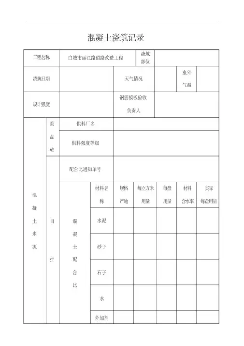（完整版）混凝土浇筑记录1