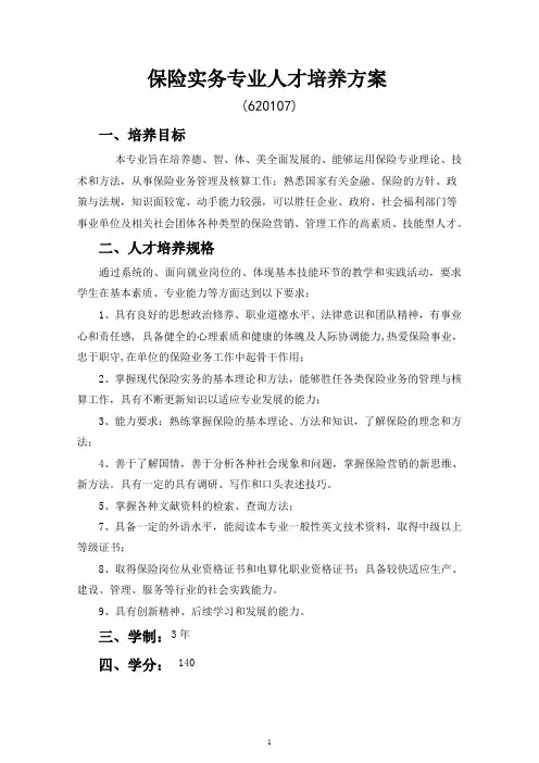 保险专业人才培养方案