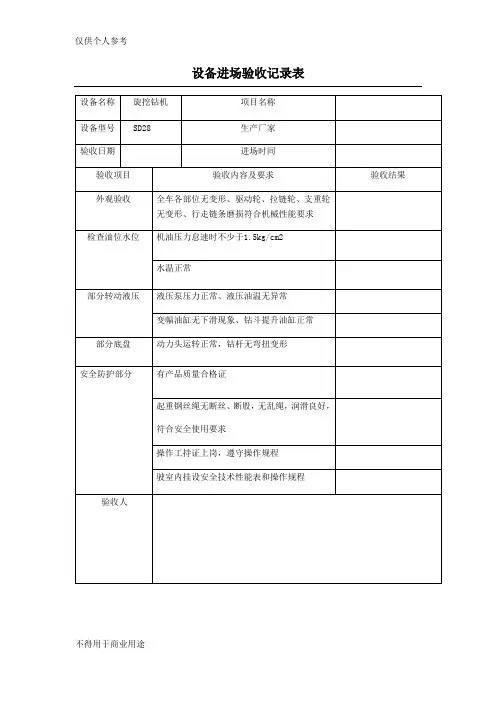 旋挖钻设备进场验收记录表