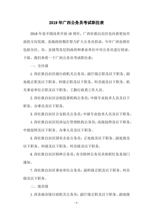 2019年广西公务员考试职位表