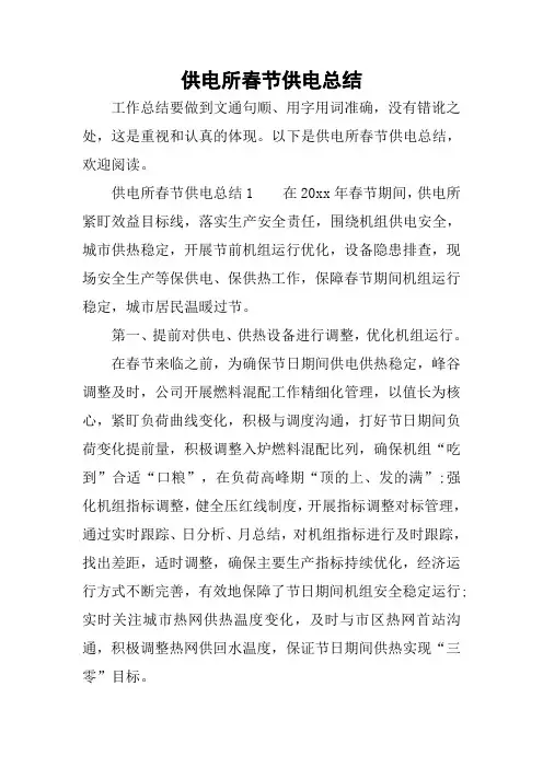 供电所春节供电总结