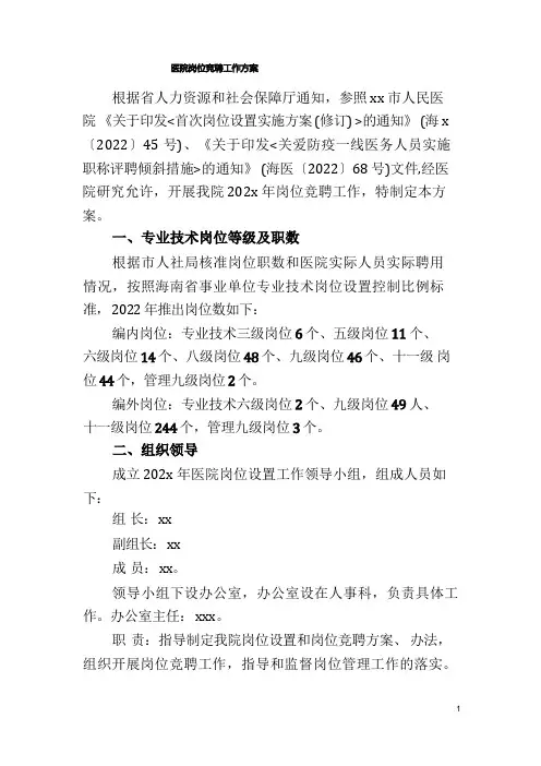 医院岗位竞聘工作方案