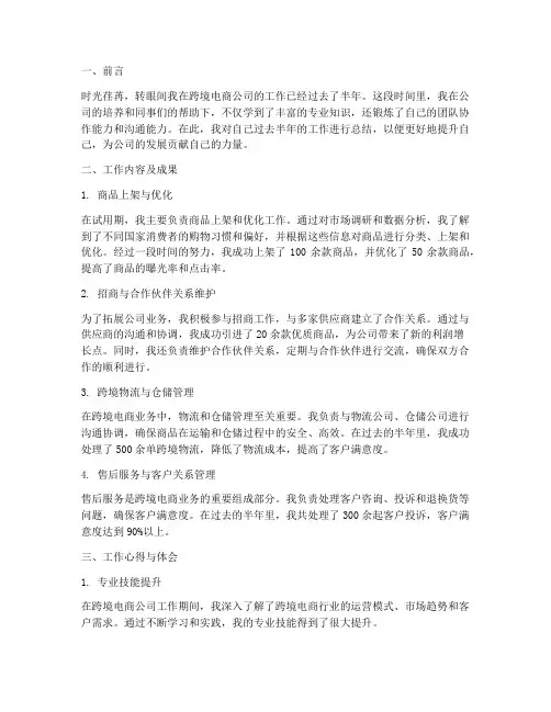 跨境电商公司个人工作总结