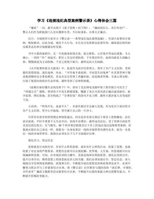 学习《违规违纪典型案例警示录》心得体会三篇