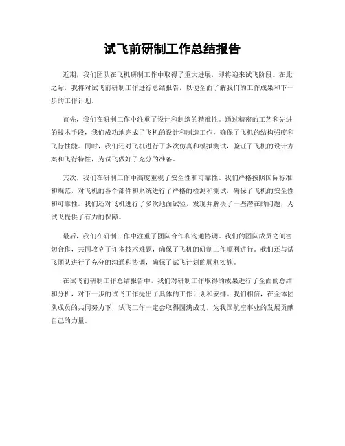 试飞前研制工作总结报告