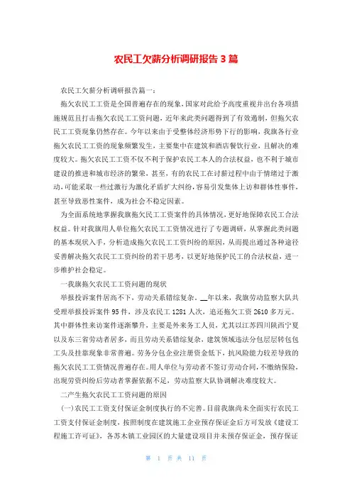 农民工欠薪分析调研报告3篇