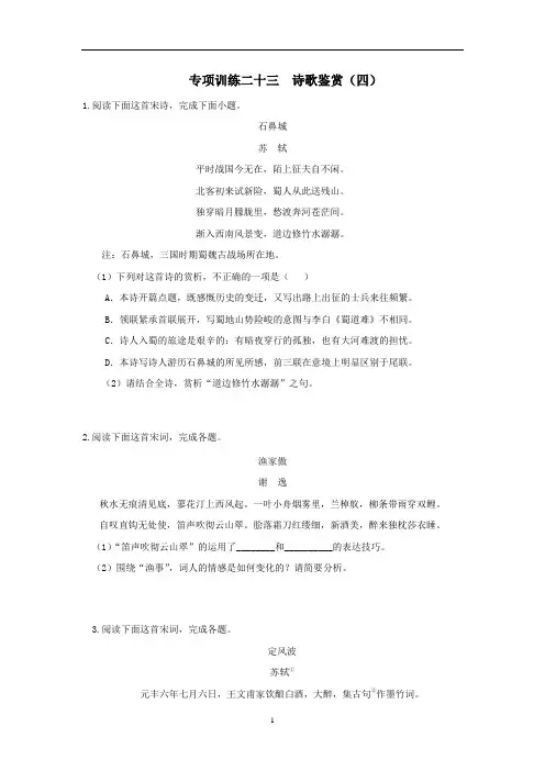2020年高考语文二轮复习专项训练23：诗歌鉴赏(四)