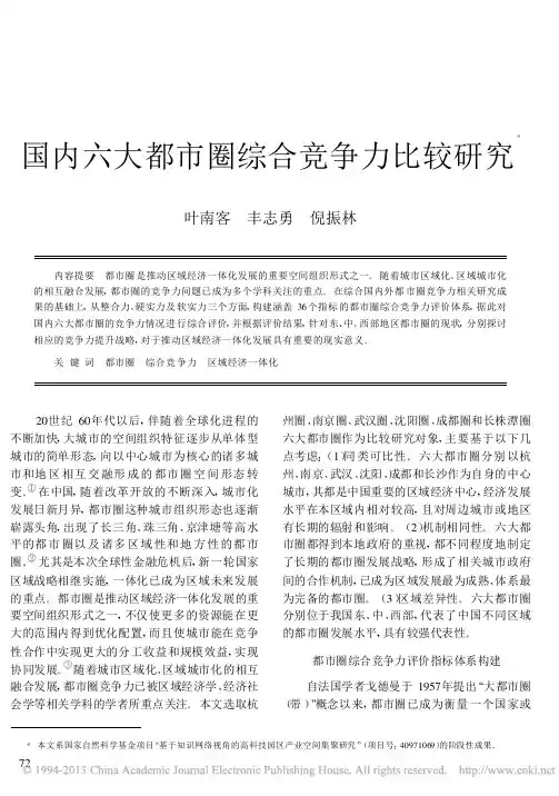 国内六大都市圈综合竞争力比较研究