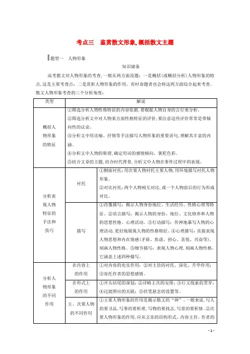 高考语文一轮复习第三部分专题十一二散文阅读考点三鉴赏散文形象概括散文主题学案新人教版