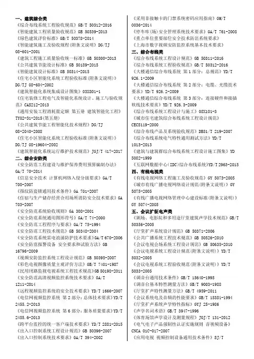 智能化系统技术标准规范