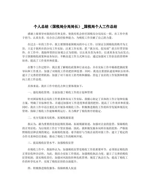 个人总结(国税局分局局长)_国税局个人工作总结