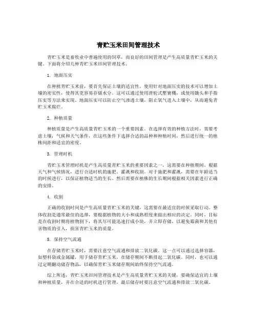 青贮玉米田间管理技术