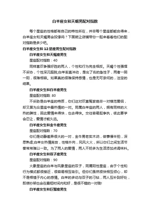 白羊座女和天蝎男配对指数