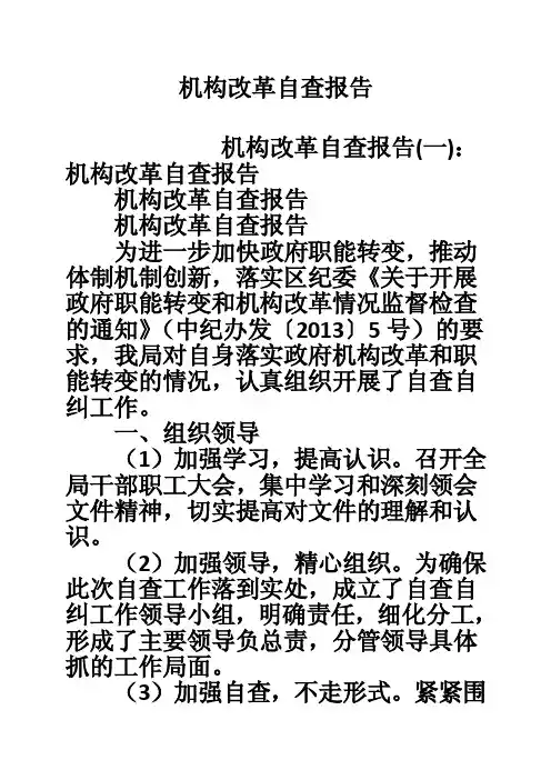机构改革自查报告