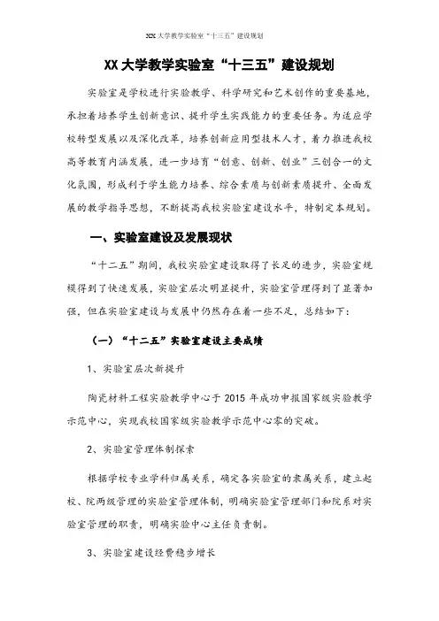 XX大学教学实验室“十三五”建设规划