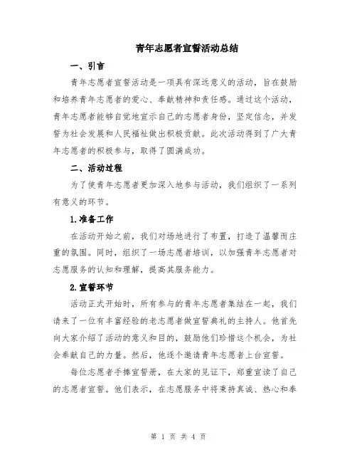 青年志愿者宣誓活动总结