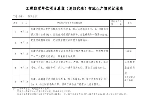总监带班生产情况记录表