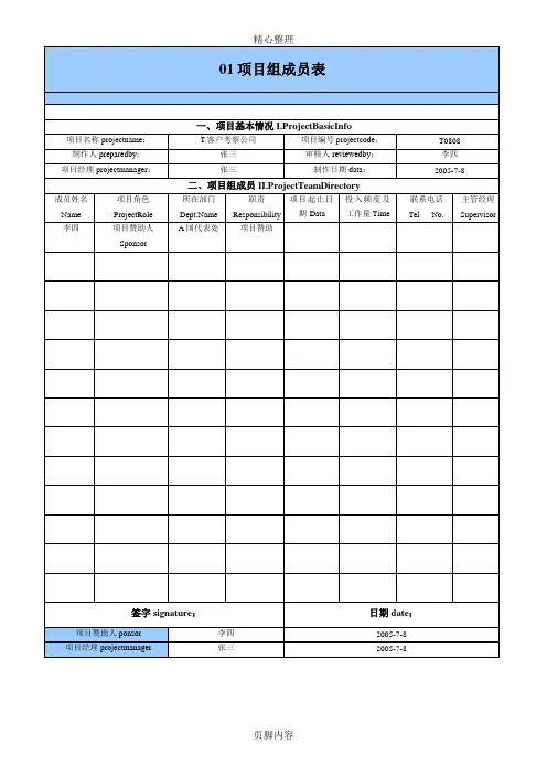 项目管理10大经典模板
