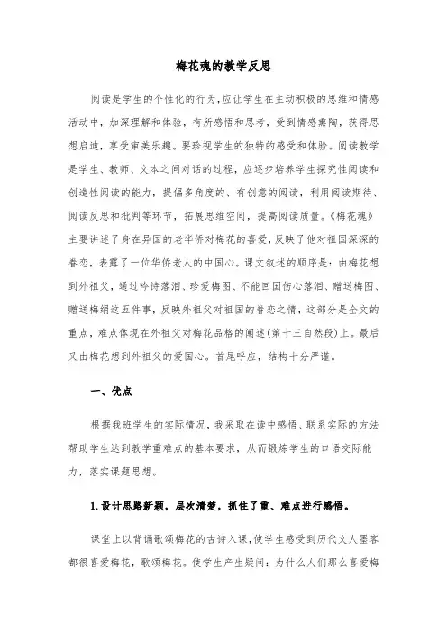 梅花魂的教学反思（四篇）