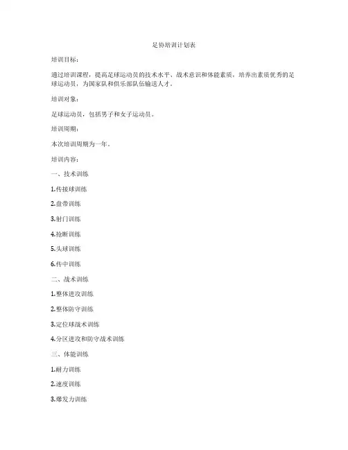 足协培训计划表