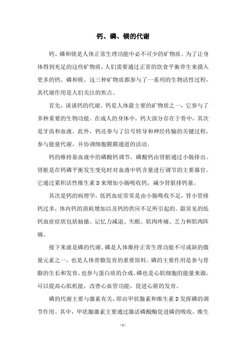 钙、磷、镁的代谢