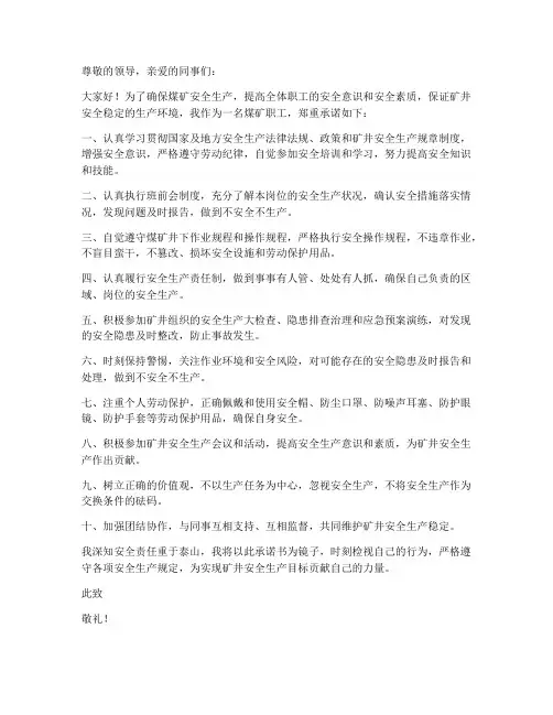 煤矿职工百日安全承诺书