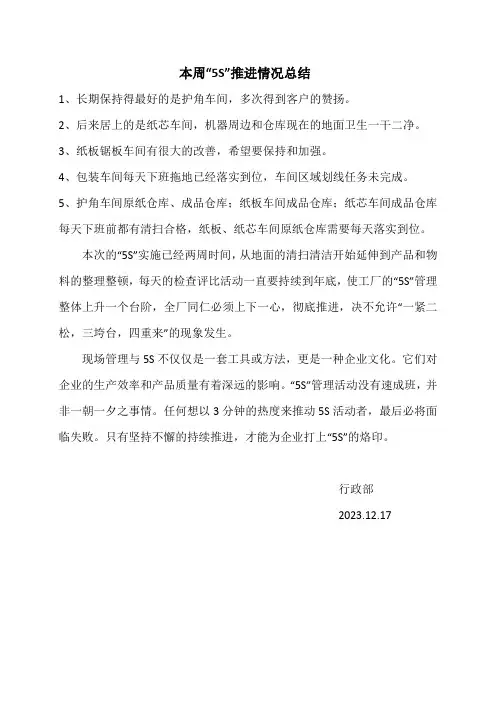 “5S实施周总结”