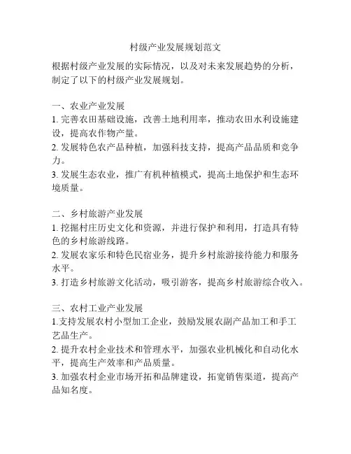 村级产业发展规划范文